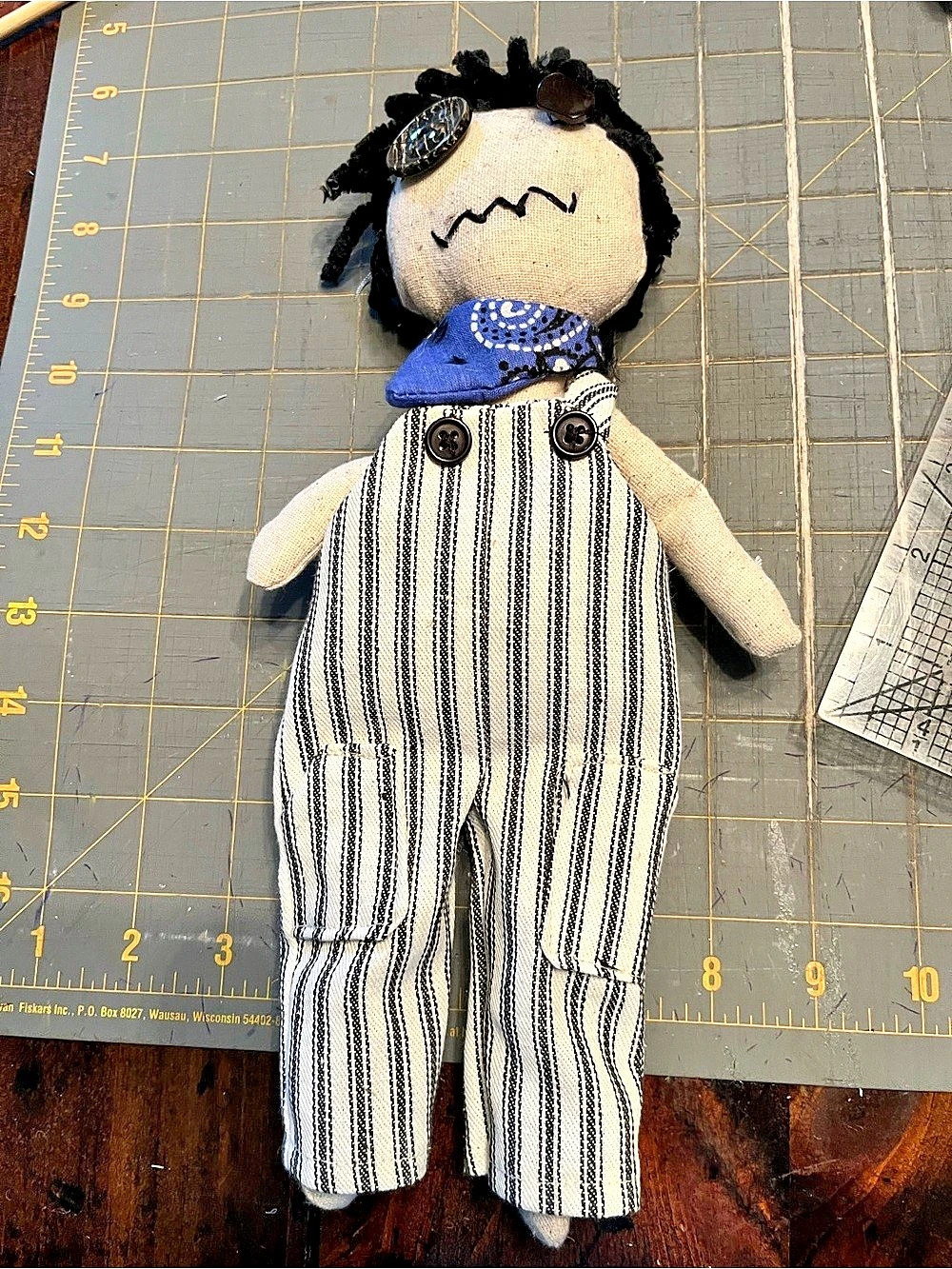 Handmade Grumpy Bandana Joe Black & White Striped Doll